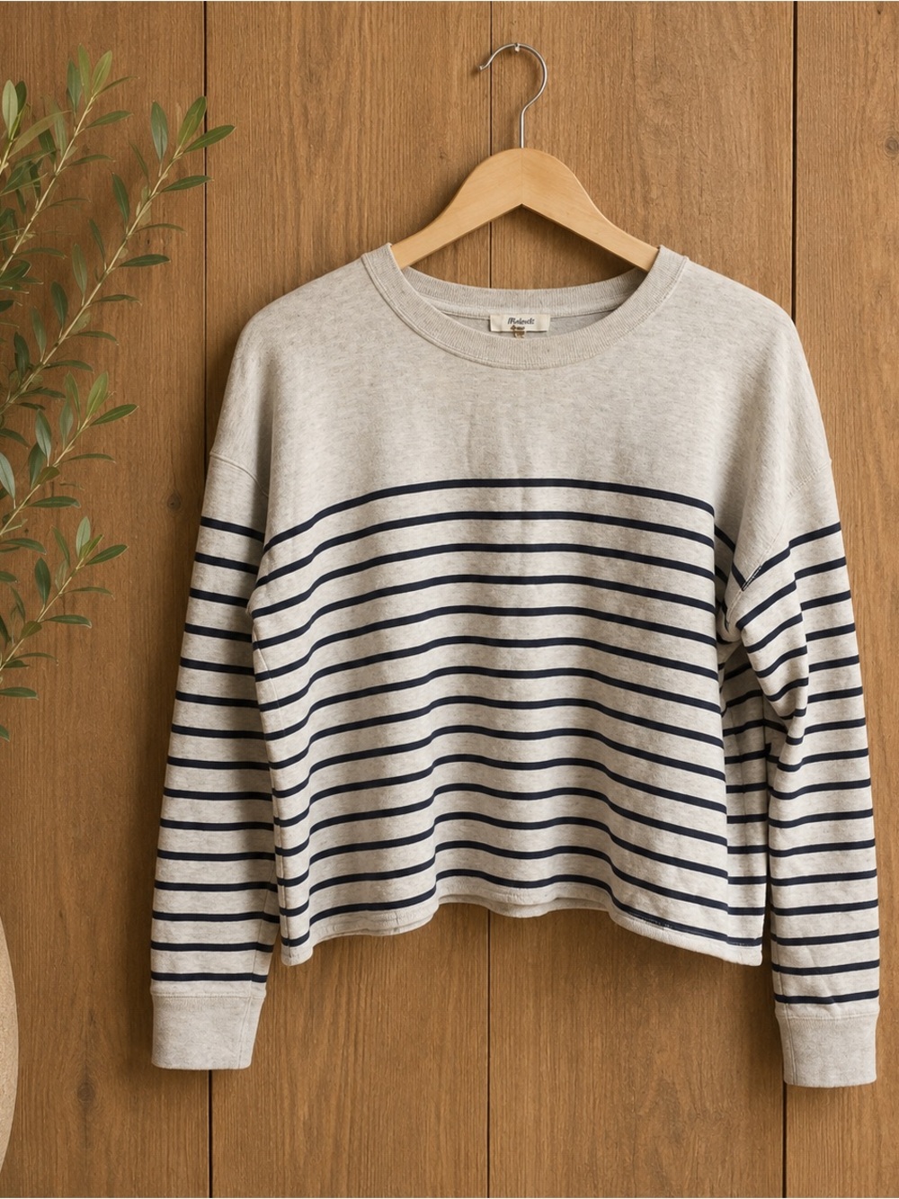 Madewell cropped striped rolled hem top women size L EUC